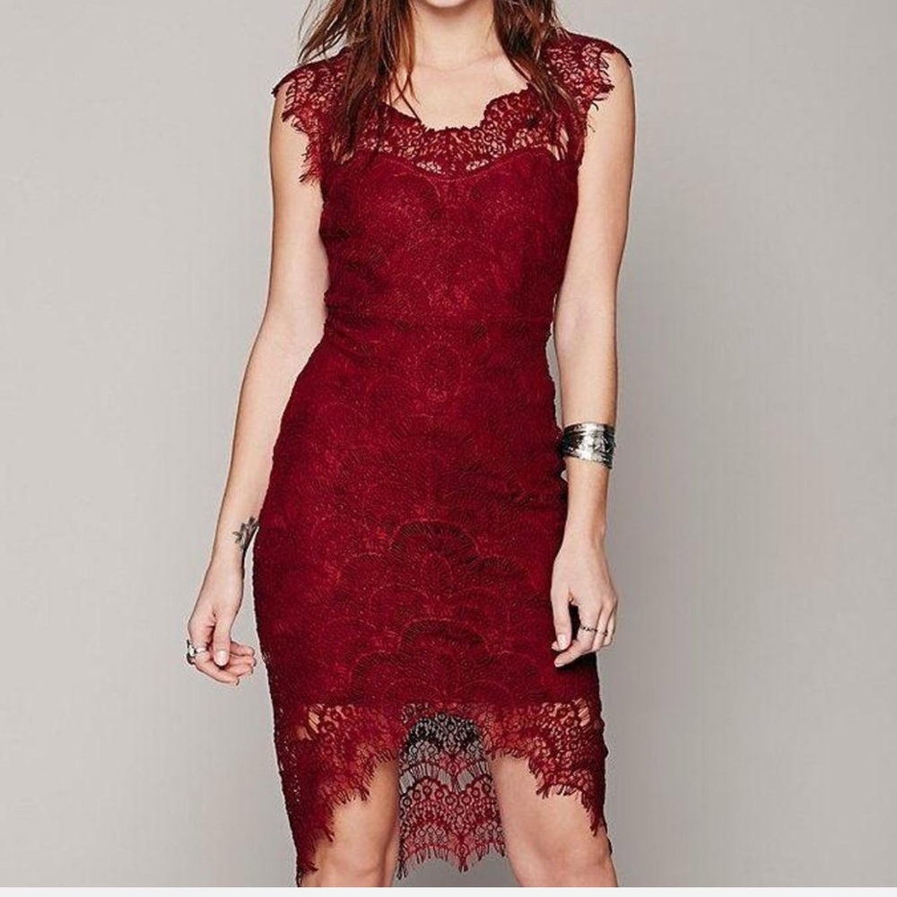 EUC free people Elegant Burgundy Lace Midi Dress